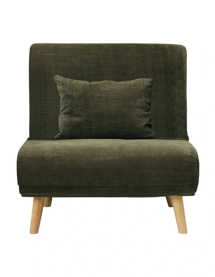Oikiture Sofa Bed Lounge Chair Polyester Recliner Wood Leg Single Seat Green image 2
