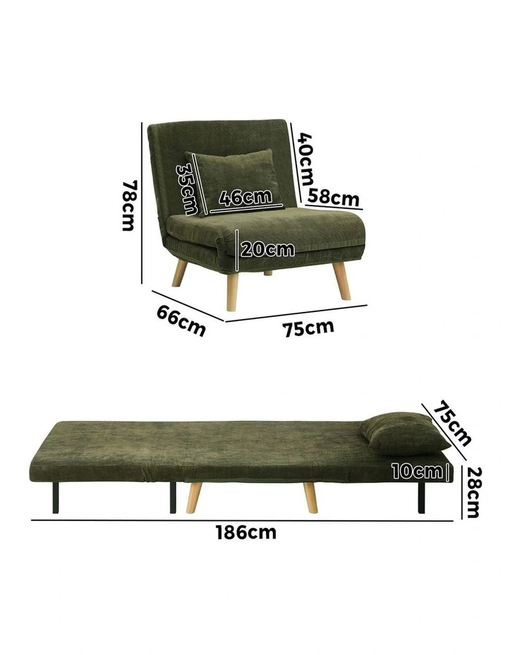 Oikiture Sofa Bed Lounge Chair Polyester Recliner Wood Leg Single Seat Green image 3