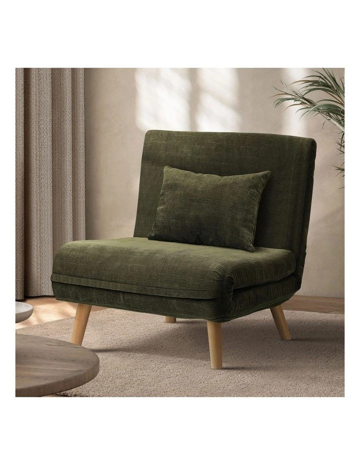 Oikiture Sofa Bed Lounge Chair Polyester Recliner Wood Leg Single Seat Green image 4