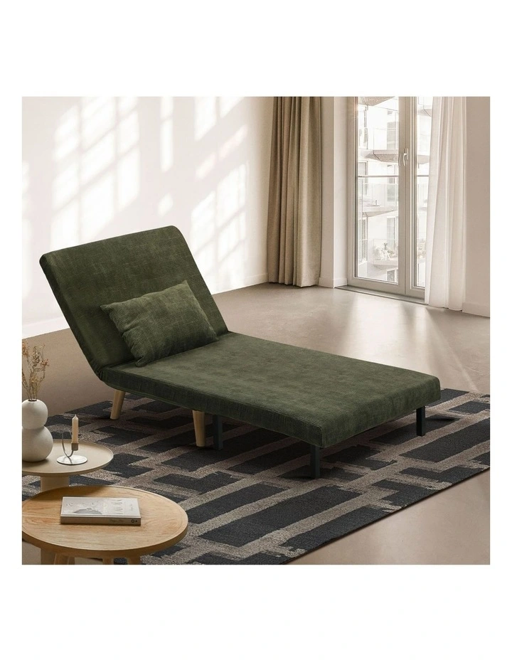 Oikiture Sofa Bed Lounge Chair Polyester Recliner Wood Leg Single Seat Green image 5