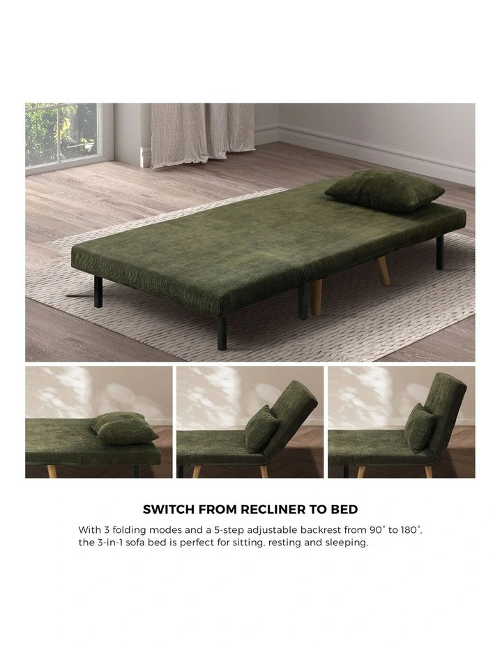 Oikiture Sofa Bed Lounge Chair Polyester Recliner Wood Leg Single Seat Green image 6