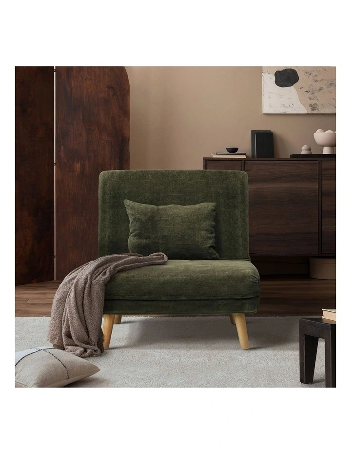 Oikiture Sofa Bed Lounge Chair Polyester Recliner Wood Leg Single Seat Green image 7