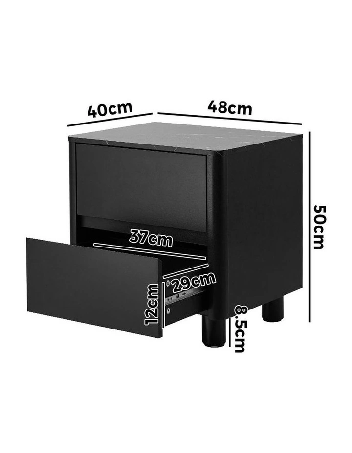 Oikiture Bedside Table 2 Drawers Storage Cabinet Nightstand Side Table Black image 3