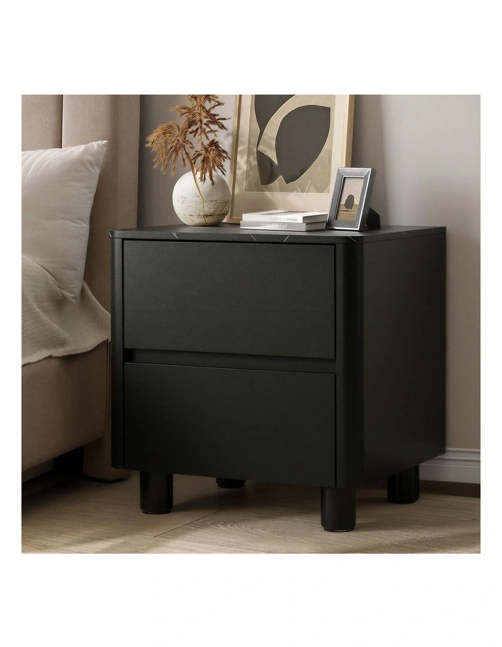 Oikiture Bedside Table 2 Drawers Storage Cabinet Nightstand Side Table Black image 4