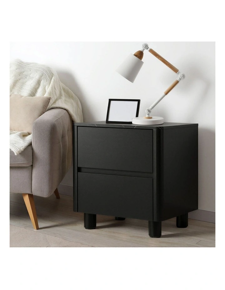 Oikiture Bedside Table 2 Drawers Storage Cabinet Nightstand Side Table Black image 5