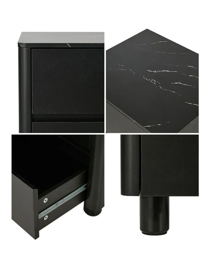 Oikiture Bedside Table 2 Drawers Storage Cabinet Nightstand Side Table Black image 6