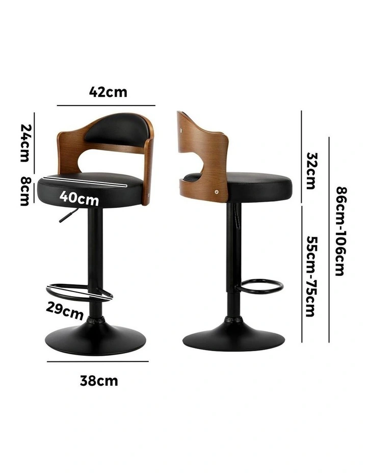 Oikiture Bar Stools Kitchen Swivel Barstool Chair Gas Lift Metal Leather x2 image 3