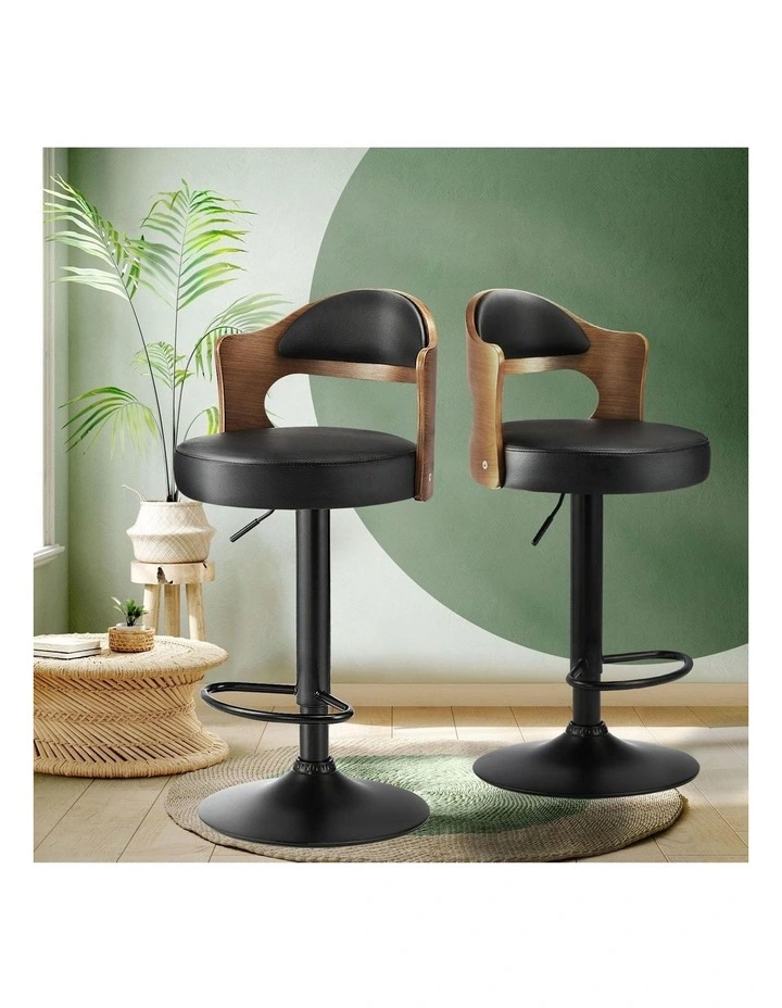 Oikiture Bar Stools Kitchen Swivel Barstool Chair Gas Lift Metal Leather x2 image 4