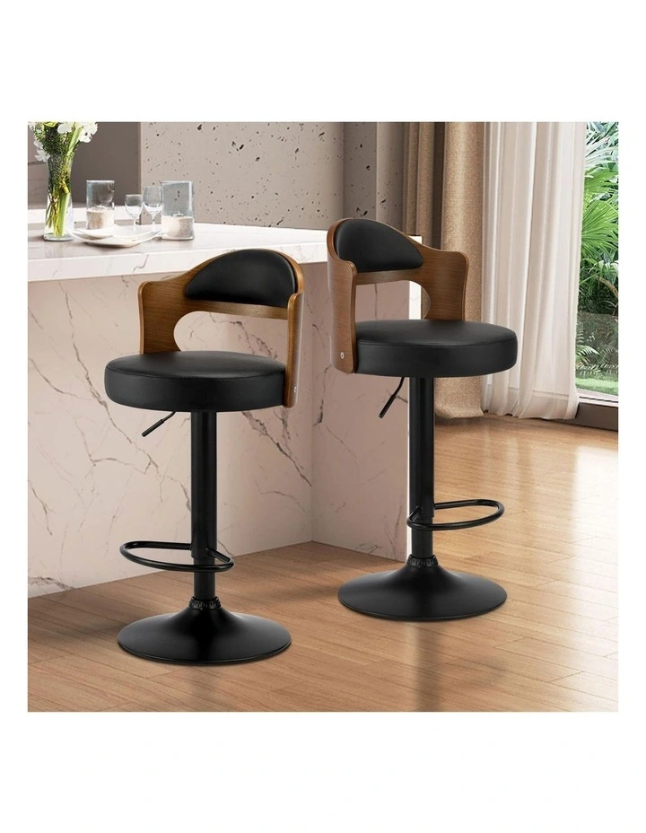 Oikiture Bar Stools Kitchen Swivel Barstool Chair Gas Lift Metal Leather x2 image 5