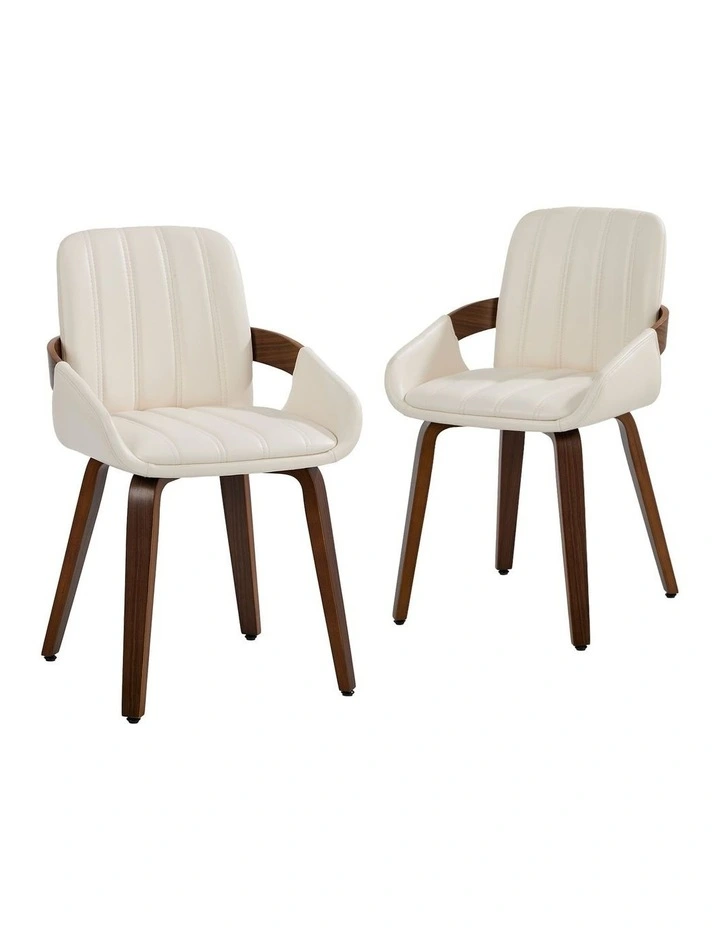 Oikiture 2x Dining Chairs PU Leather Kitchen Chairs Bentwood Armchair Beige image 1