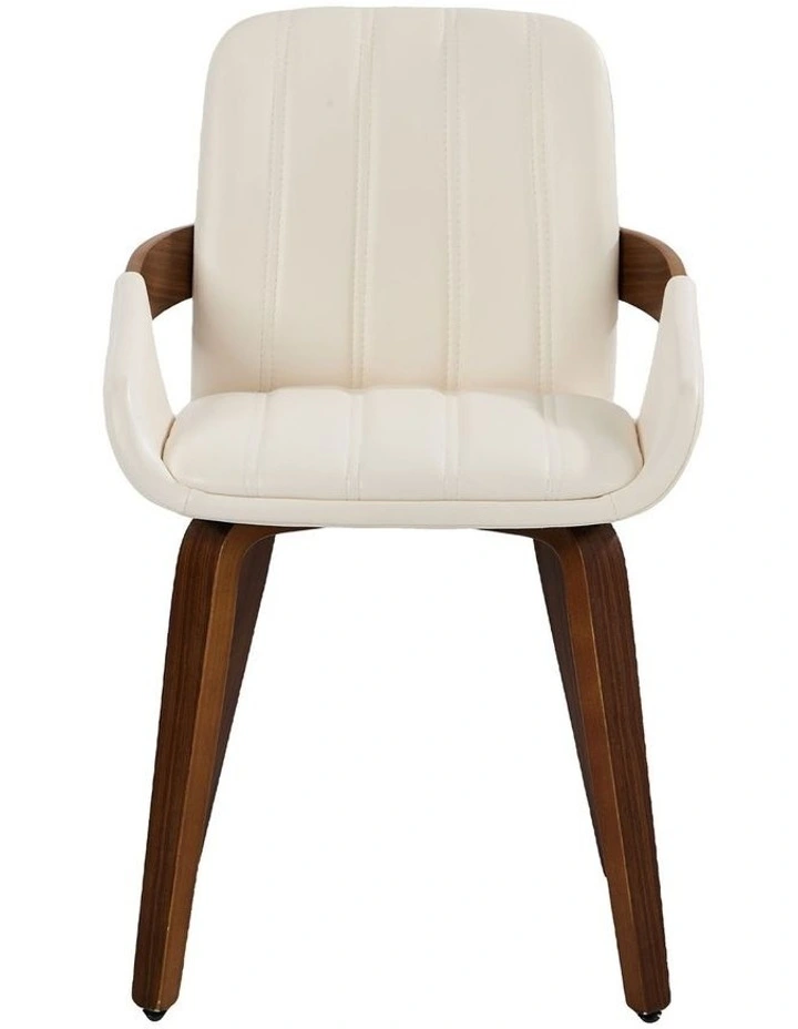 Oikiture 2x Dining Chairs PU Leather Kitchen Chairs Bentwood Armchair Beige image 2