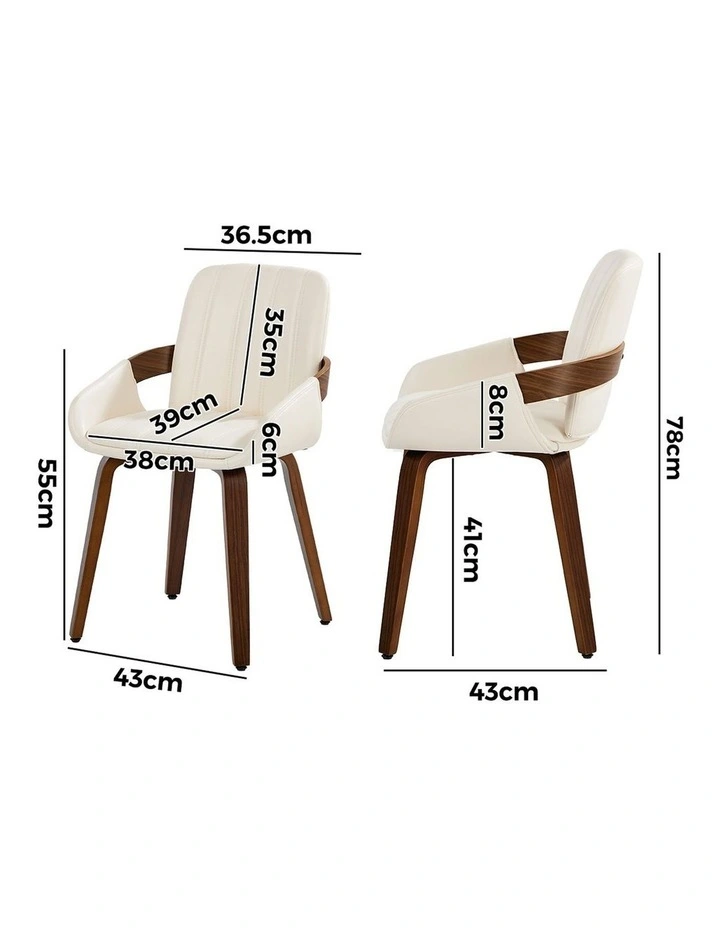 Oikiture 2x Dining Chairs PU Leather Kitchen Chairs Bentwood Armchair Beige image 3