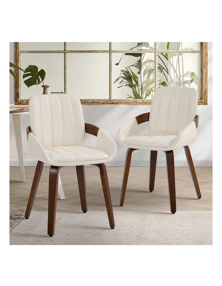 Oikiture 2x Dining Chairs PU Leather Kitchen Chairs Bentwood Armchair Beige image 4