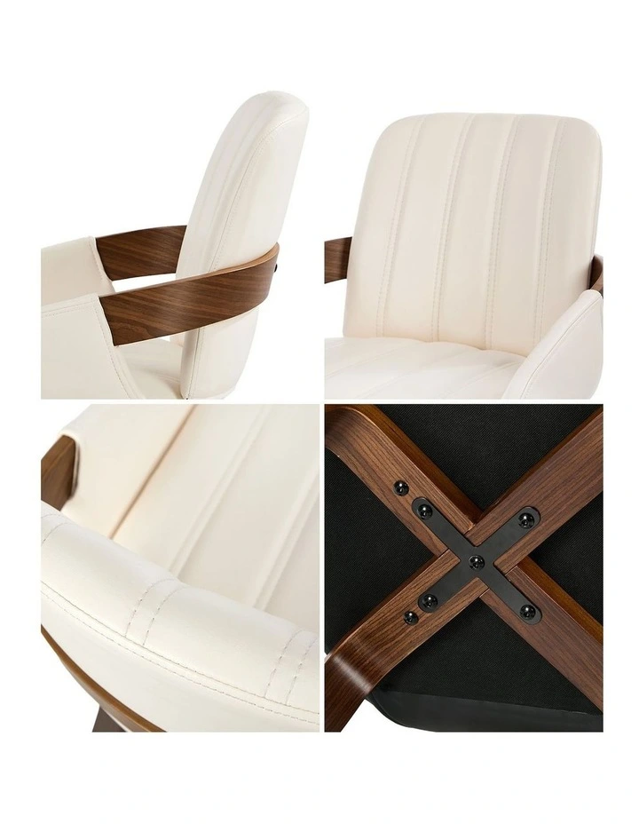 Oikiture 2x Dining Chairs PU Leather Kitchen Chairs Bentwood Armchair Beige image 6