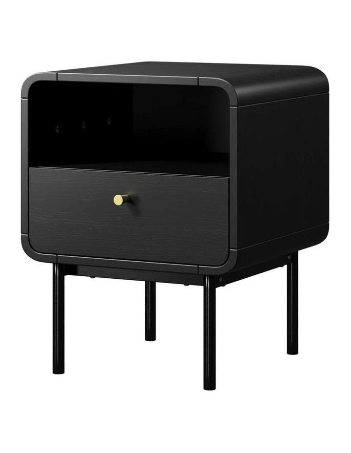 Oikiture Bedside Table Side Table Bedroom Storage Nightstand Metal Black image 1
