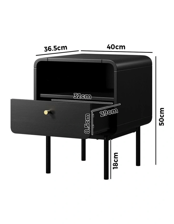 Oikiture Bedside Table Side Table Bedroom Storage Nightstand Metal Black image 3