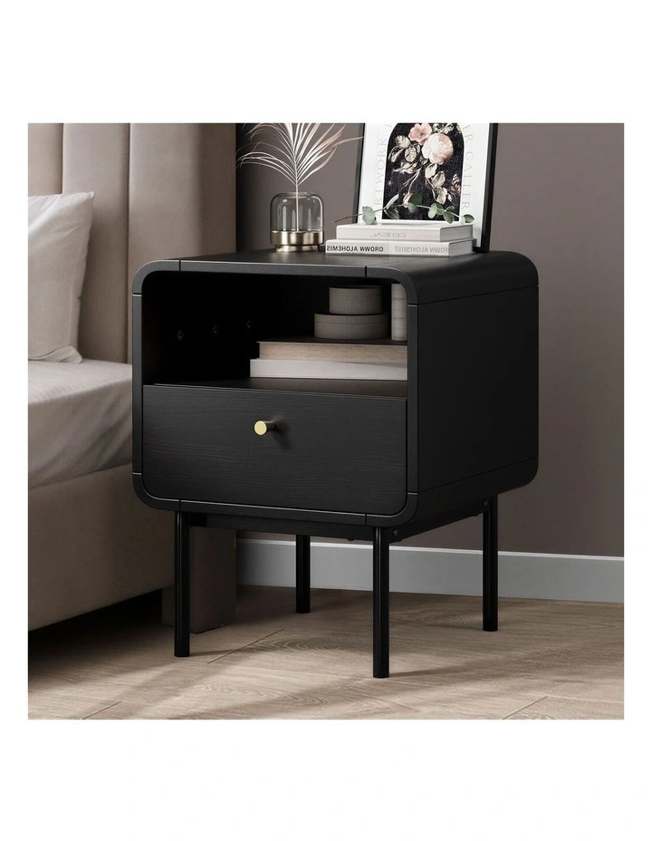 Oikiture Bedside Table Side Table Bedroom Storage Nightstand Metal Black image 4