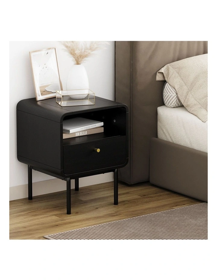 Oikiture Bedside Table Side Table Bedroom Storage Nightstand Metal Black image 5