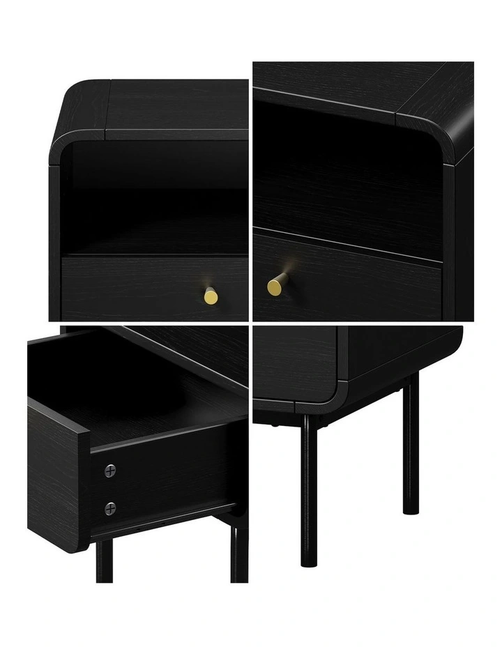 Oikiture Bedside Table Side Table Bedroom Storage Nightstand Metal Black image 6