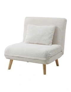 Oikiture Sofa Bed Lounge Chair Sherpa Fabric Recliner Wood Leg Single Seat White