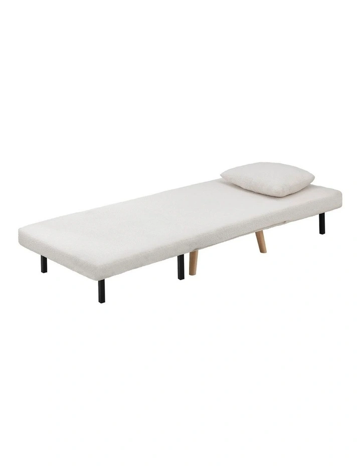 Oikiture Sofa Bed Lounge Chair Sherpa Fabric Recliner Wood Leg Single Seat White image 2