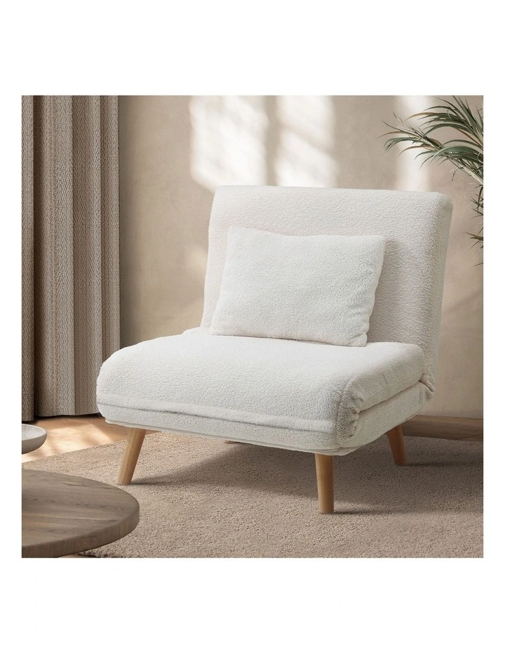 Oikiture Sofa Bed Lounge Chair Sherpa Fabric Recliner Wood Leg Single Seat White image 4