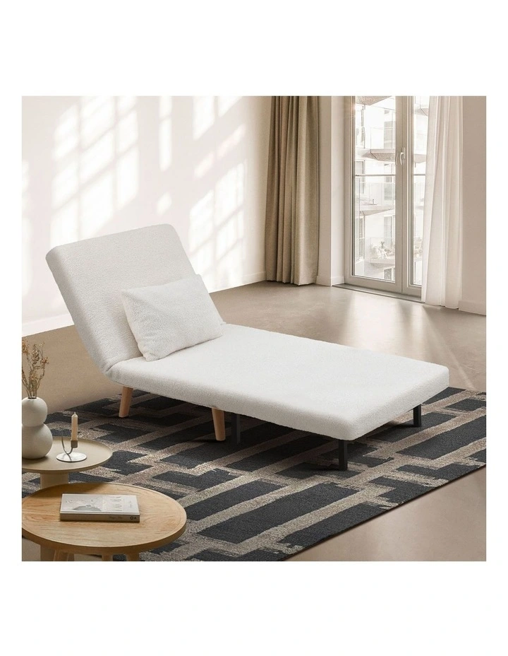 Oikiture Sofa Bed Lounge Chair Sherpa Fabric Recliner Wood Leg Single Seat White image 5
