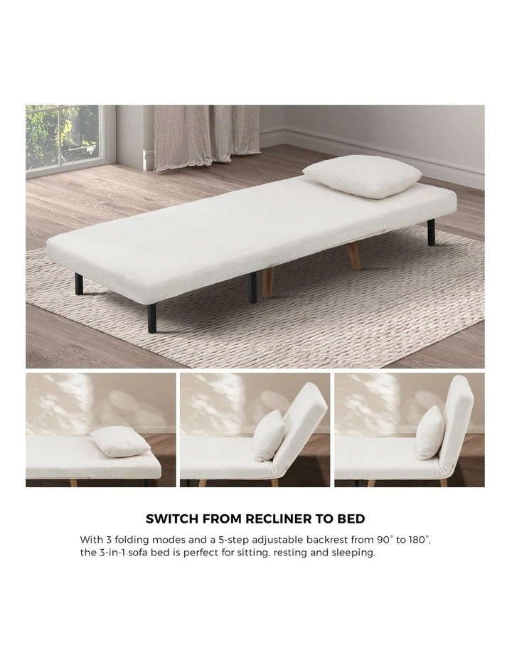 Oikiture Sofa Bed Lounge Chair Sherpa Fabric Recliner Wood Leg Single Seat White image 6