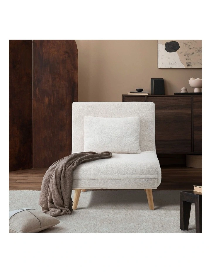 Oikiture Sofa Bed Lounge Chair Sherpa Fabric Recliner Wood Leg Single Seat White image 7