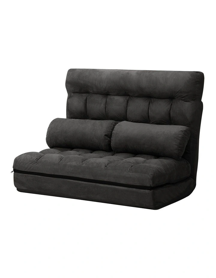 Oikiture Lounge Sofa Bed Floor Recliner 2 seater Chaise Chair Folding Charcoal image 1