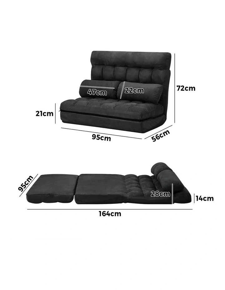Oikiture Lounge Sofa Bed Floor Recliner 2 seater Chaise Chair Folding Charcoal image 3
