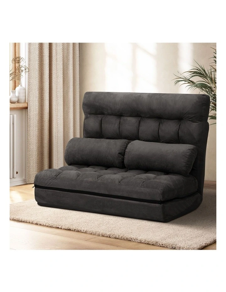 Oikiture Lounge Sofa Bed Floor Recliner 2 seater Chaise Chair Folding Charcoal image 4