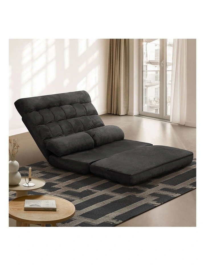 Oikiture Lounge Sofa Bed Floor Recliner 2 seater Chaise Chair Folding Charcoal image 5