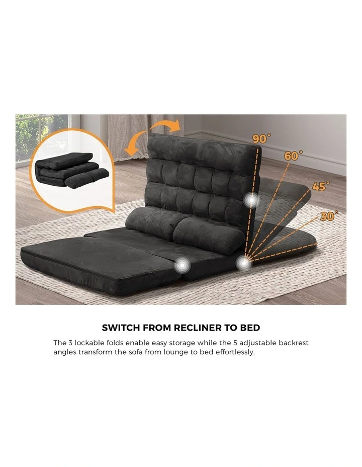 Oikiture Lounge Sofa Bed Floor Recliner 2 seater Chaise Chair Folding Charcoal image 6