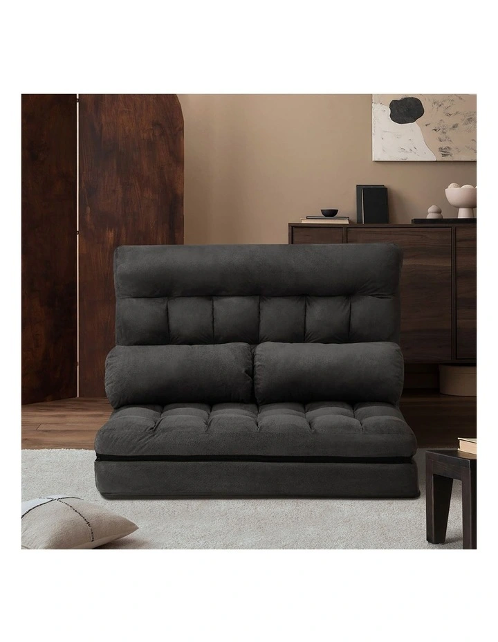 Oikiture Lounge Sofa Bed Floor Recliner 2 seater Chaise Chair Folding Charcoal image 7