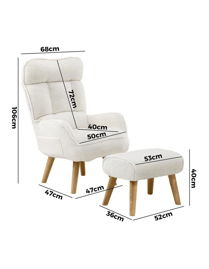 Oikiture Swivel Recliner Armchair Lounge Ottoman Accent Chair With Stool Sherpa image 3