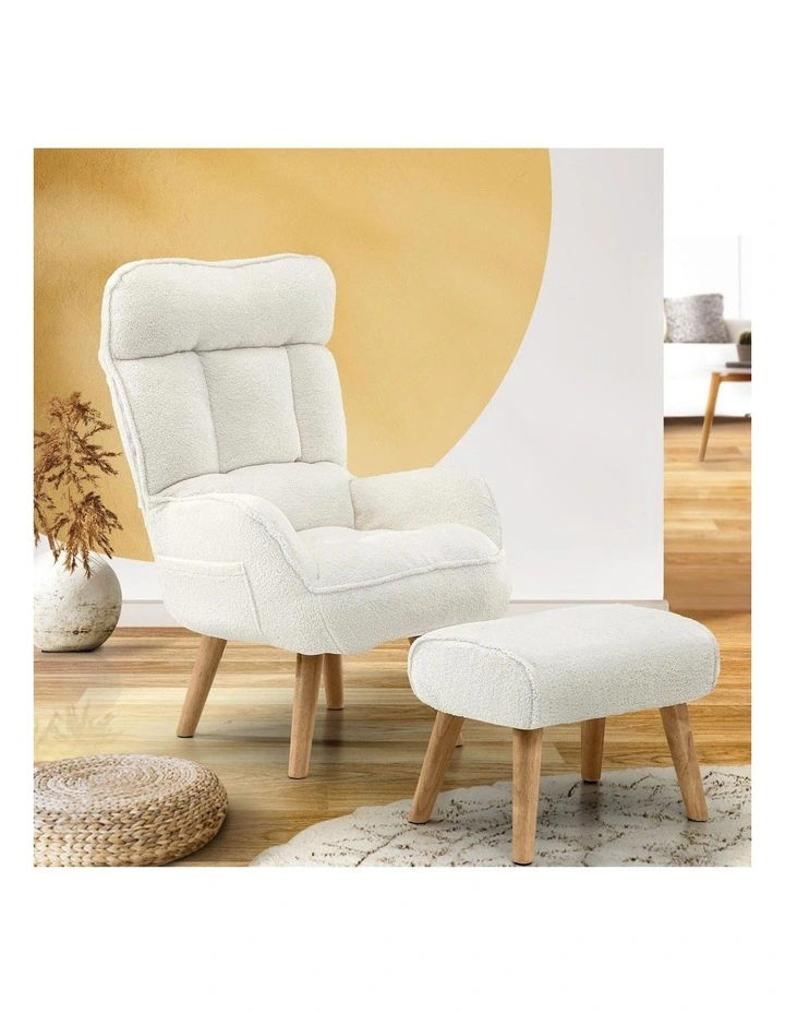 Oikiture Swivel Recliner Armchair Lounge Ottoman Accent Chair With Stool Sherpa image 4