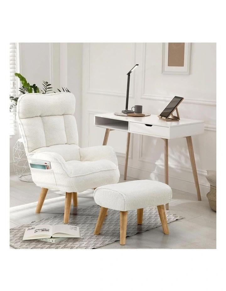 Oikiture Swivel Recliner Armchair Lounge Ottoman Accent Chair With Stool Sherpa image 5