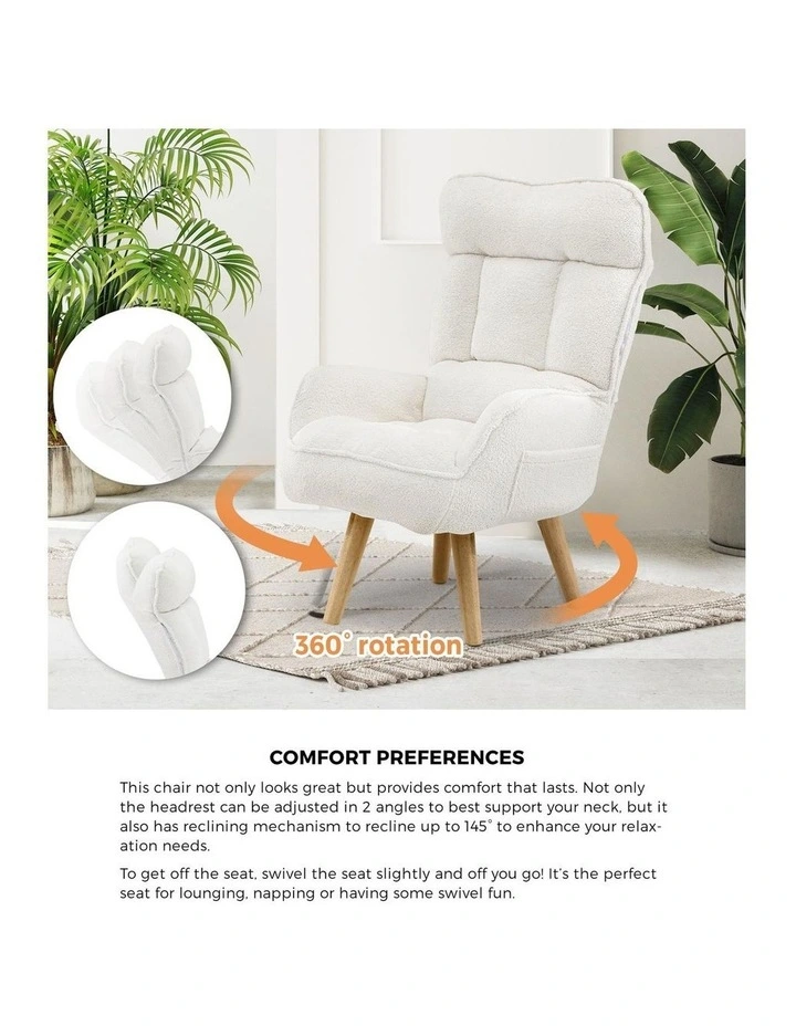 Oikiture Swivel Recliner Armchair Lounge Ottoman Accent Chair With Stool Sherpa image 6