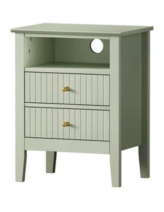 Oikiture Bedside Table Nightstand 2 Drawer with Shelf Storage Cabinet Green