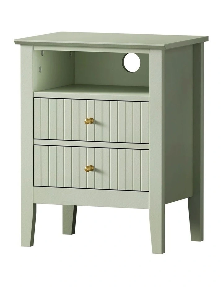 Oikiture Bedside Table Nightstand 2 Drawer with Shelf Storage Cabinet Green image 1