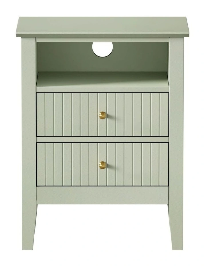 Oikiture Bedside Table Nightstand 2 Drawer with Shelf Storage Cabinet Green image 2