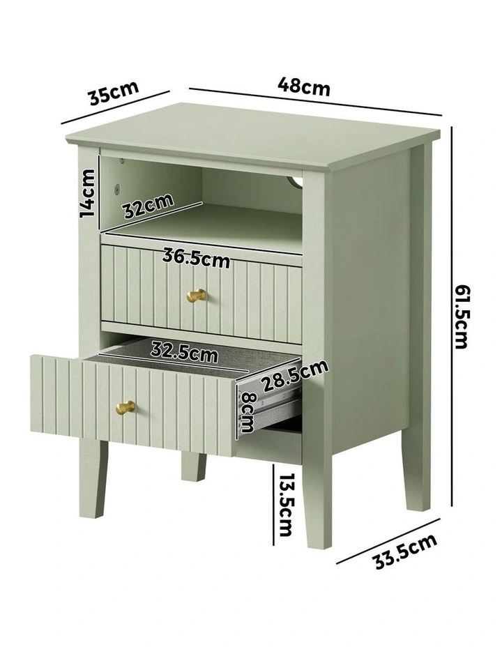 Oikiture Bedside Table Nightstand 2 Drawer with Shelf Storage Cabinet Green image 3