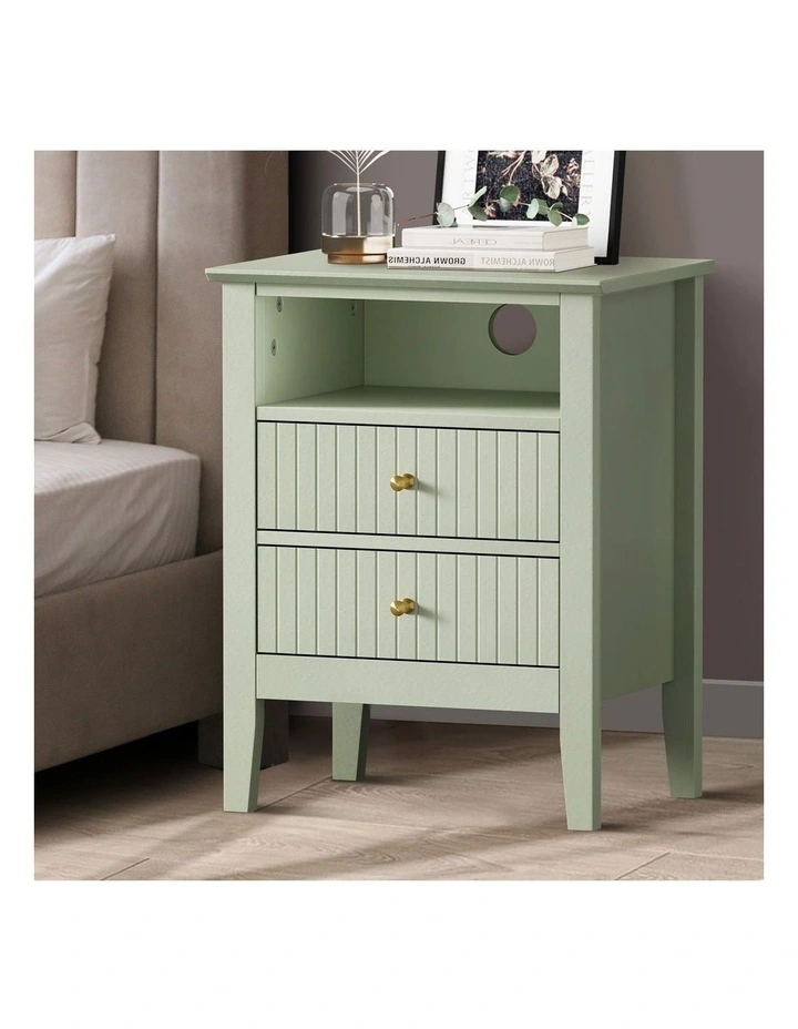 Oikiture Bedside Table Nightstand 2 Drawer with Shelf Storage Cabinet Green image 4