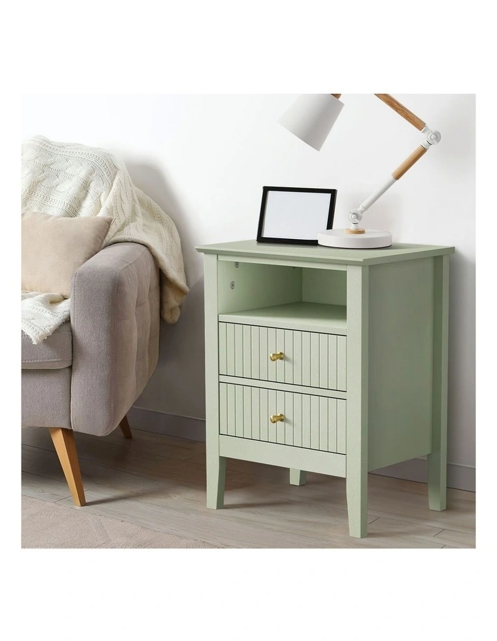 Oikiture Bedside Table Nightstand 2 Drawer with Shelf Storage Cabinet Green image 5