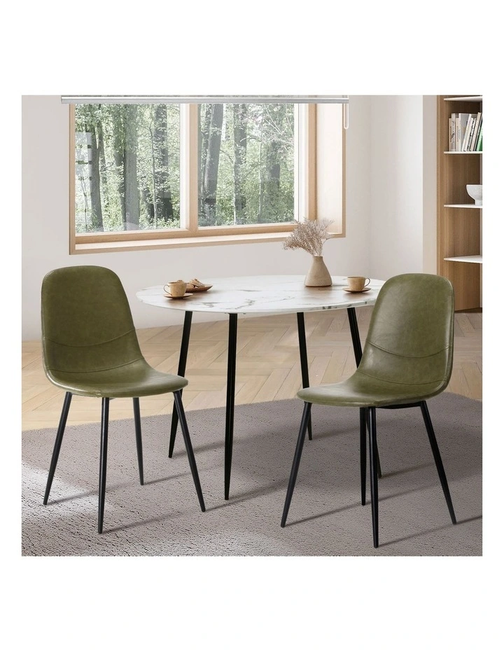 Oikiture 2x Dining Chairs Kitchen Accent Chair Lounge Room PU Leather Green image 4