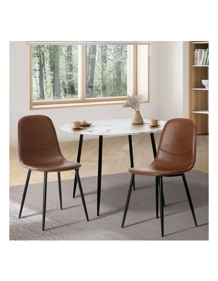 Oikiture 2x Dining Chairs Kitchen Accent Chair Lounge Room PU Leather Brown image 4