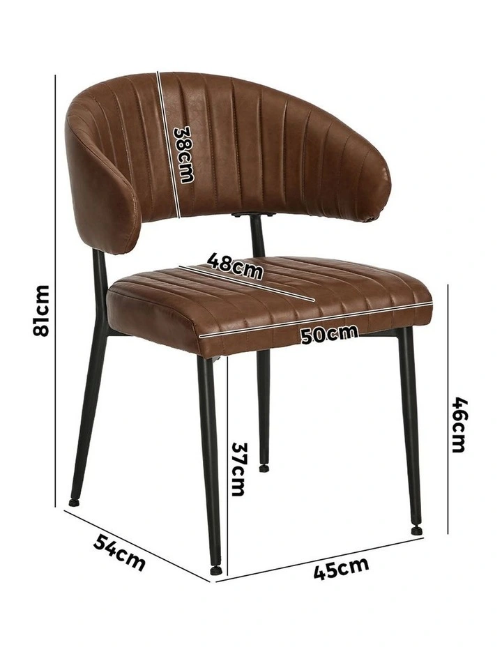 Oikiture 2x PU Leather Dining Chair Kitchen Padded Seat Brown image 3