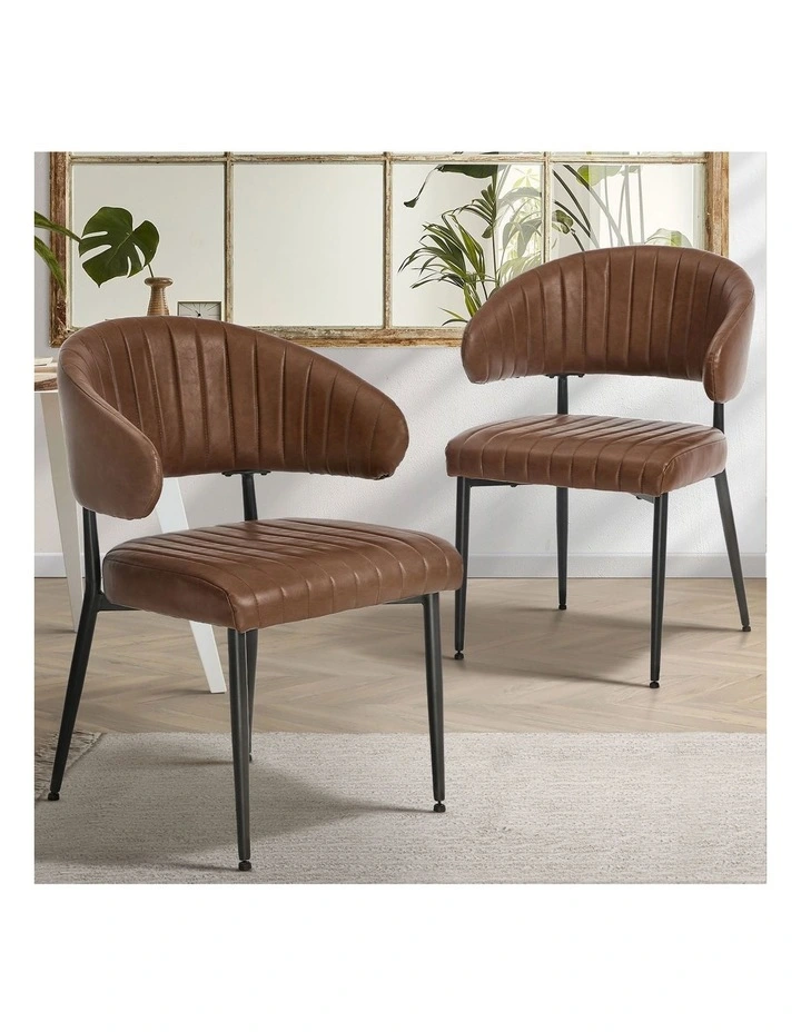 Oikiture 2x PU Leather Dining Chair Kitchen Padded Seat Brown image 4
