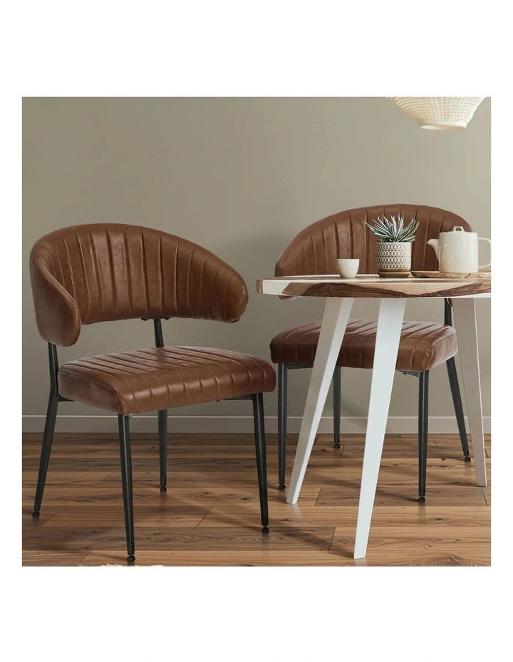 Oikiture 2x PU Leather Dining Chair Kitchen Padded Seat Brown image 5